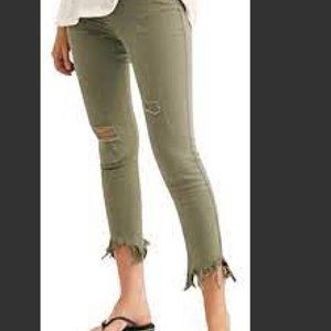 Free People Distressed Green Skinny Jeans